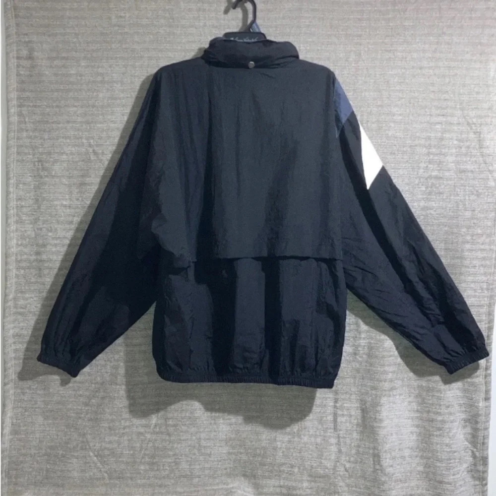 Vintage 90s Reebok Windbreaker White & Black Jacket Colorblock Packable Hood L